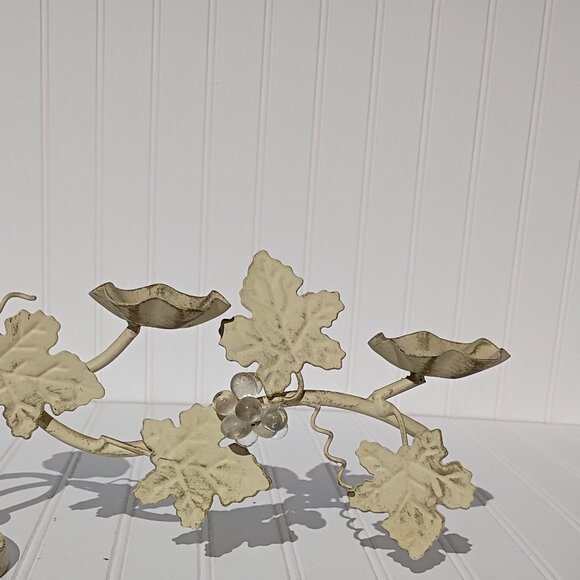 Italian Tole Iron Candelabra 5-arm Grape Leaves Votive Candle Holder Centerpiece - Picture 5 of 16